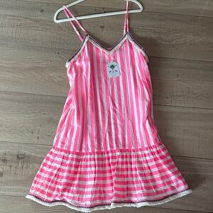 La Plage Bali Dress Stripe Neon Pink/White NWT Size Medium